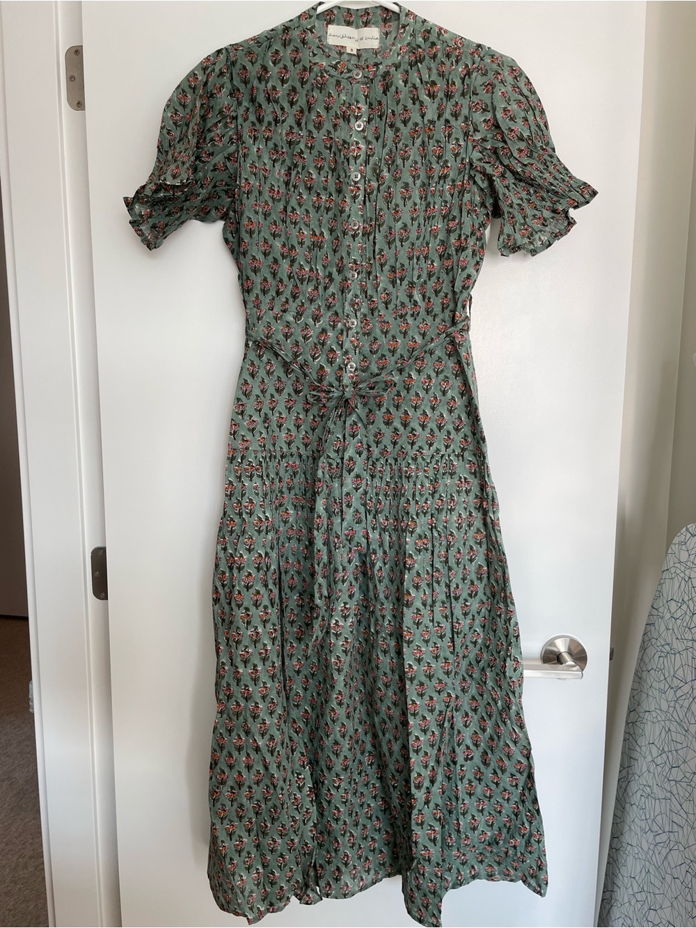 Daughters of India Sage Green Floral Button-Front Dress